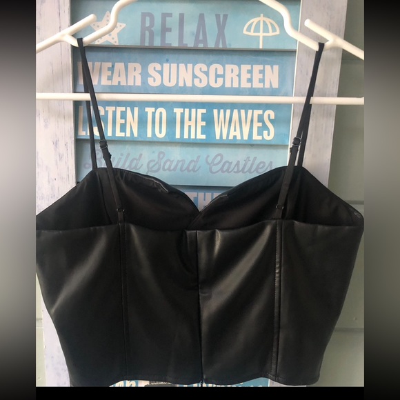 LUCY PARIS black faux leather bustier crop tank top w/spaghetti strap NEW RE$69 - Picture 10 of 14